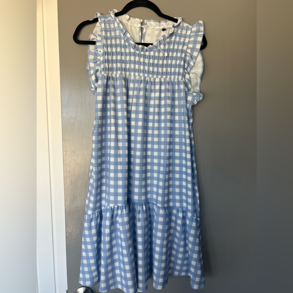 NWOT Gingham Dress- Blue and White-